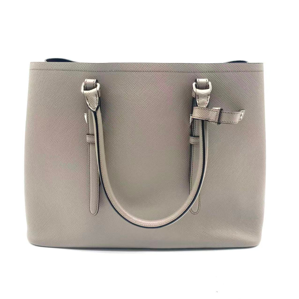 Grey Saffiano Cuir Leather Medium Double Handle Tote