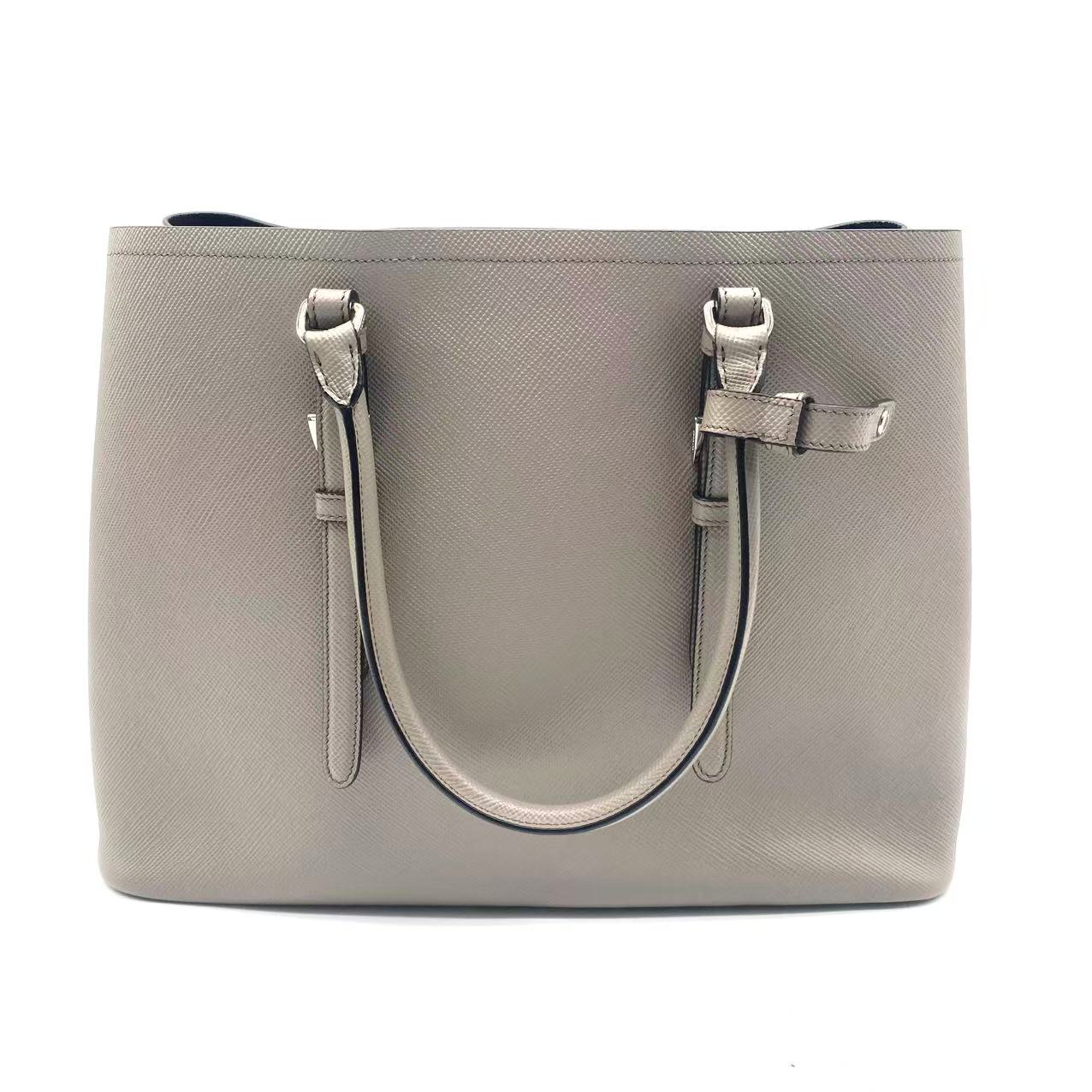 Grey Saffiano Cuir Leather Medium Double Handle Tote