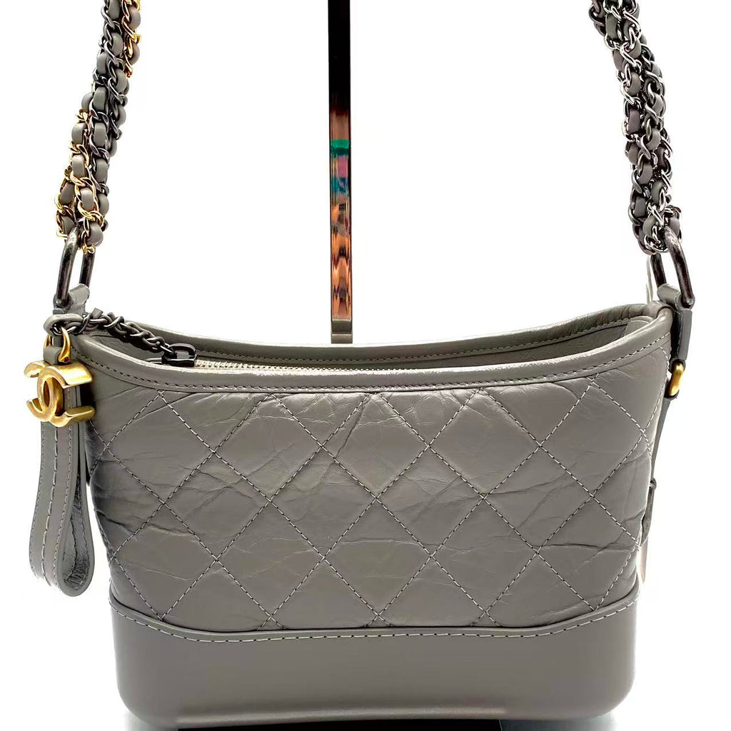 Gabrielle Hobo Quilted Aged Calfskin Small Gray