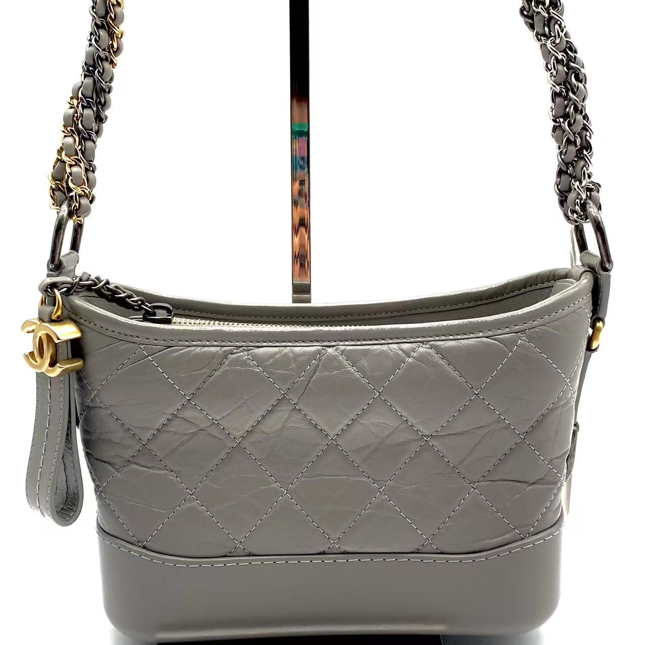 Gabrielle Hobo Quilted Aged Calfskin Small Gray