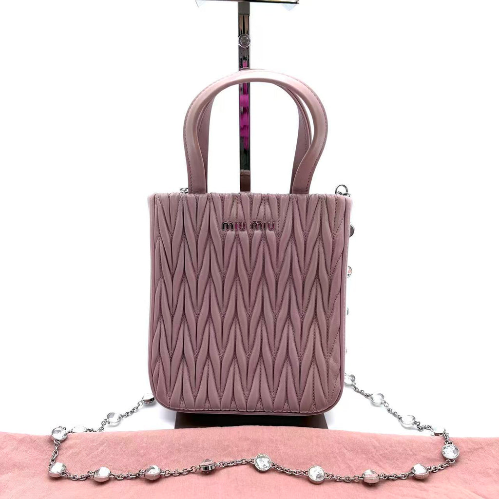 Matelasse Mini Tote with Crystal Chain