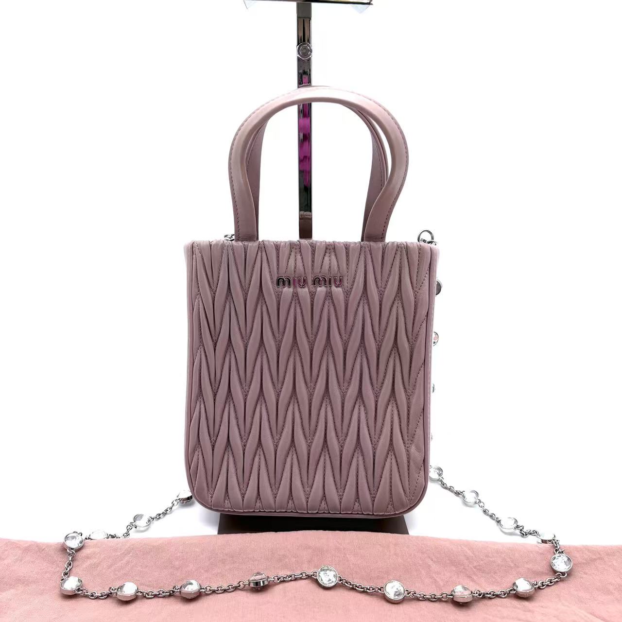 Matelasse Mini Tote with Crystal Chain