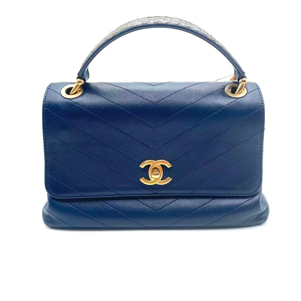 Chevron Quilted Calfskin Python Top Handle Chic Bag