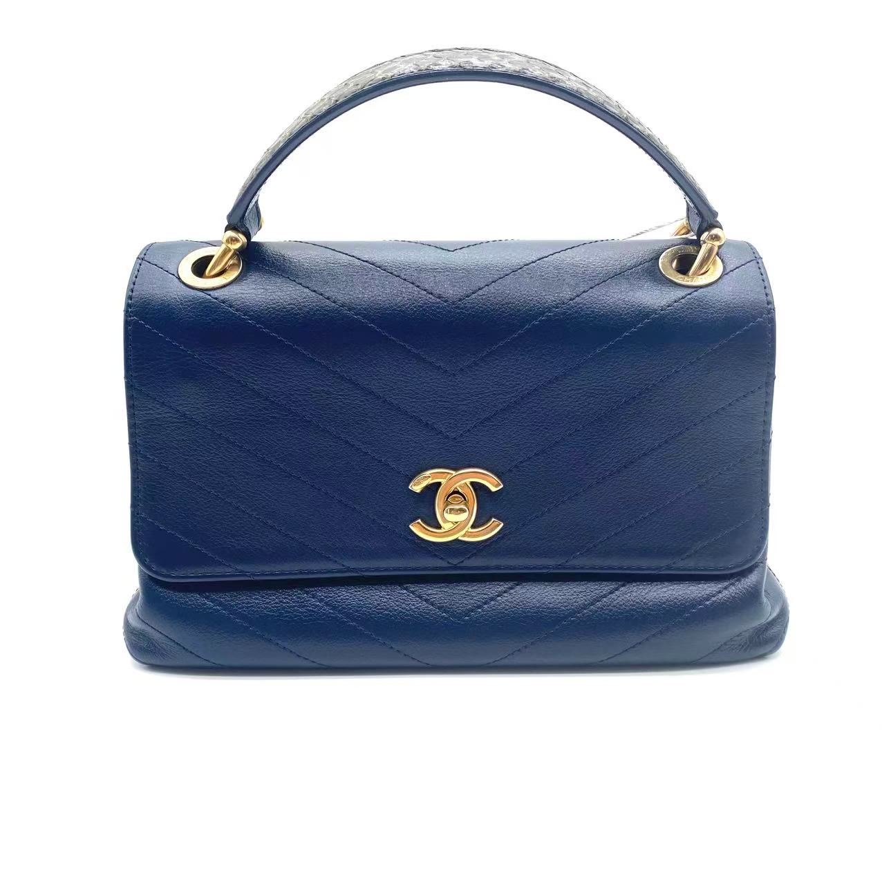 Chevron Quilted Calfskin Python Top Handle Chic Bag