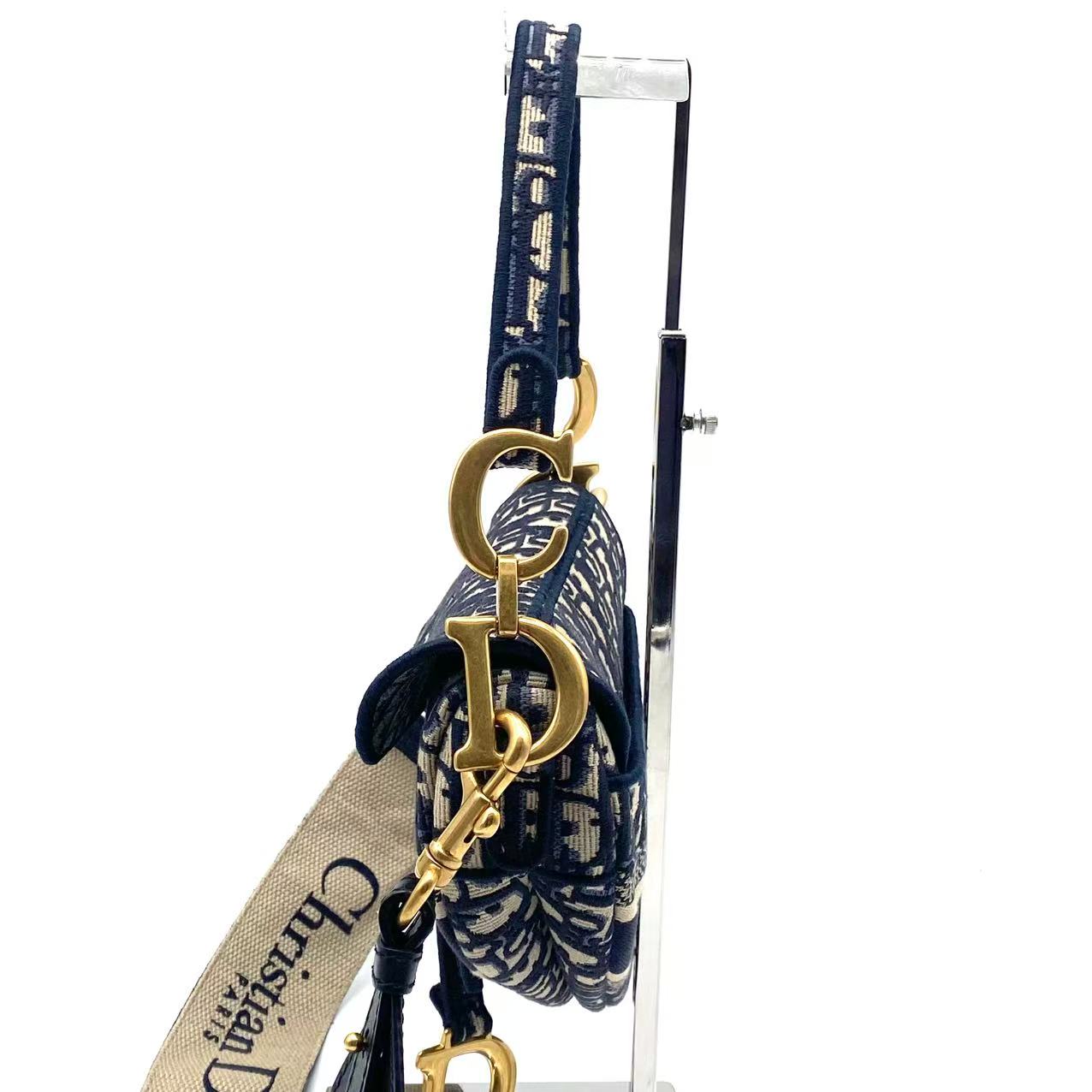 Saddle Bag Blue Dior Oblique Embroidery