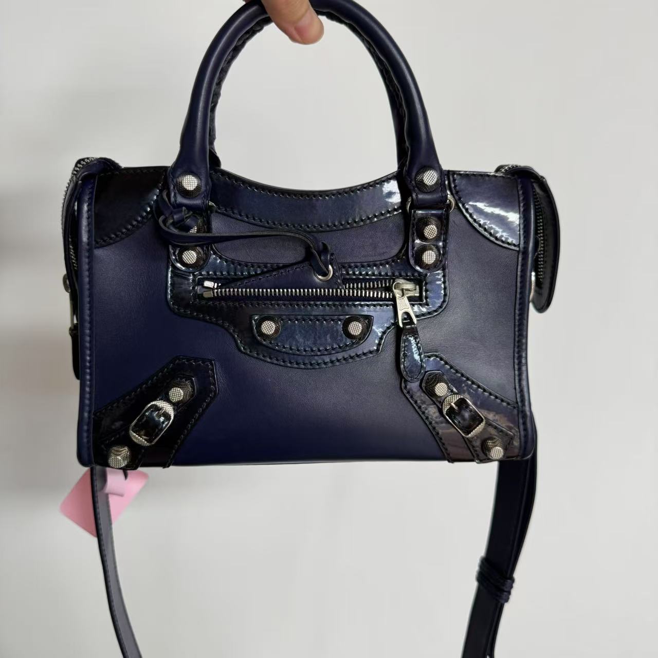 Smooth Calfskin Metallic Patent Giant 12 Silver Hardware Mini City Ultraviolet