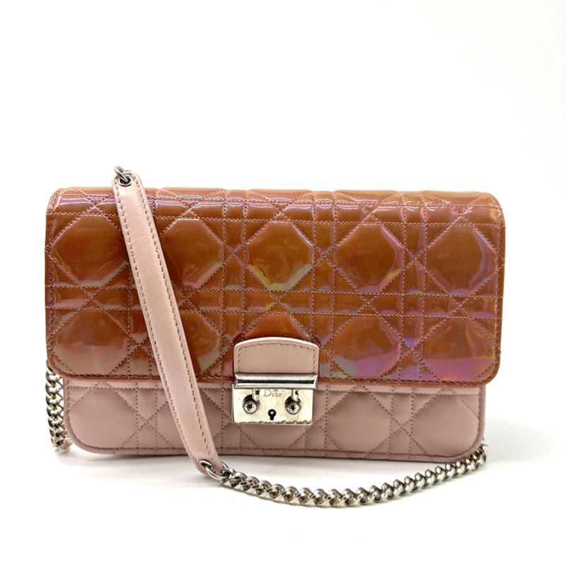 Dior Iridescent/Pink Cannage Quilted Patent and Leather New Lock Clutch Bag