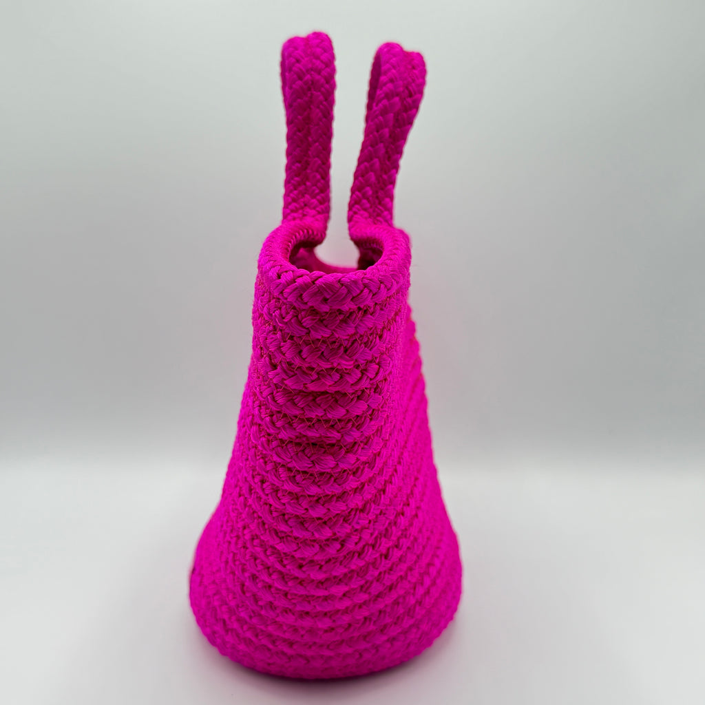 Nylon Lambskin Woven Small Ibiza Basket With Strap Lipstick Pink