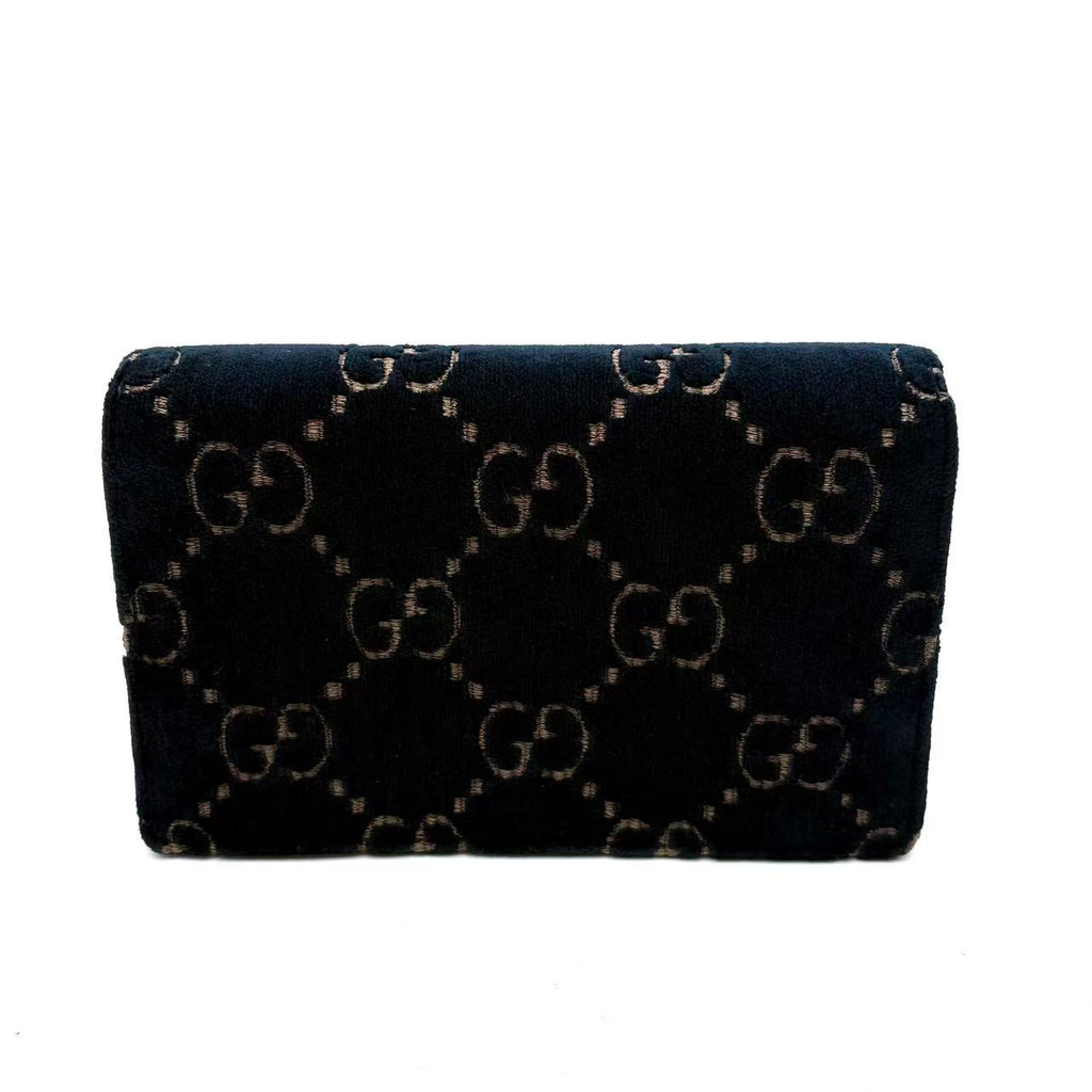 Velvet Skipper Crystal GG Monogram Super Mini Dionysus Shoulder Bag Black