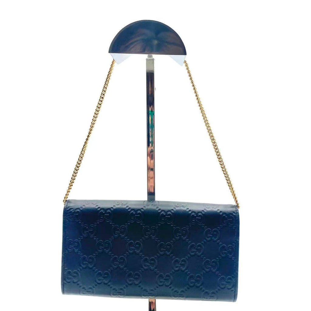 Black Guccissima Leather Padlock Chain Continental Wallet