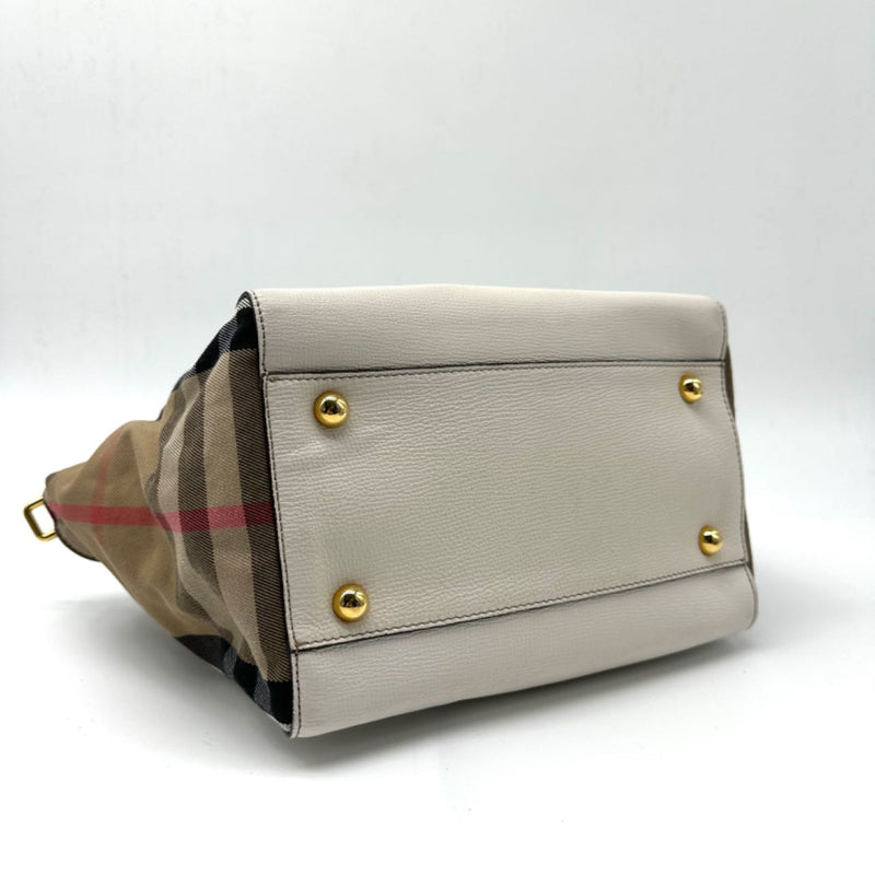 BURBERRY Leather/Check Canterbury Tote Light Grey/Beige