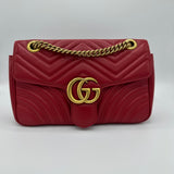 Calfskin Matelasse Mini GG Marmont Shoulder Bag Hibiscus Red