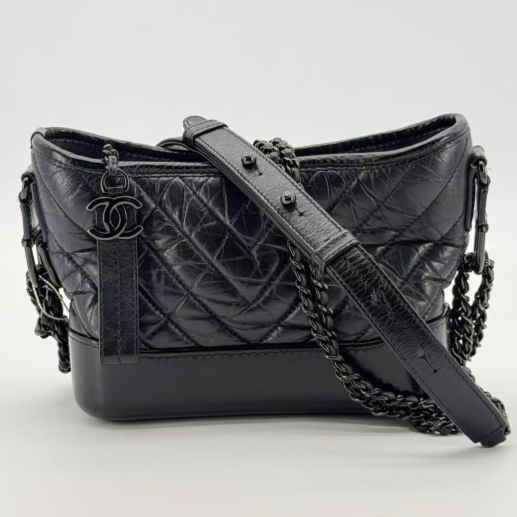 So Black Gabrielle Hobo Chevron Aged Calfskin Small