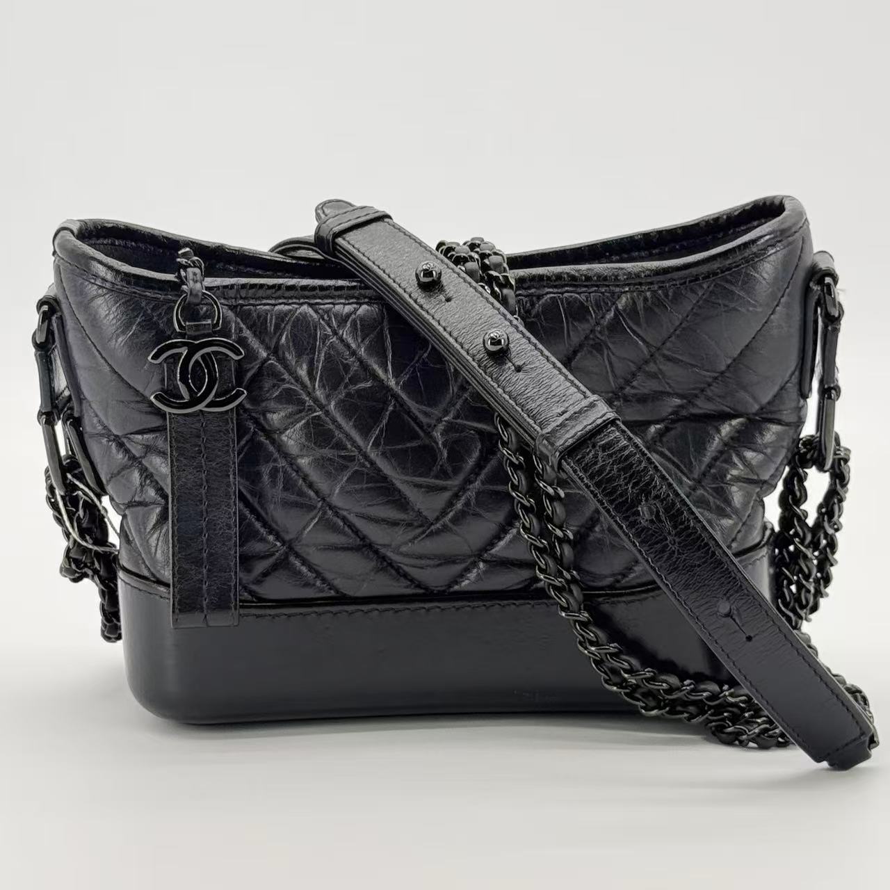 So Black Gabrielle Hobo Chevron Aged Calfskin Small