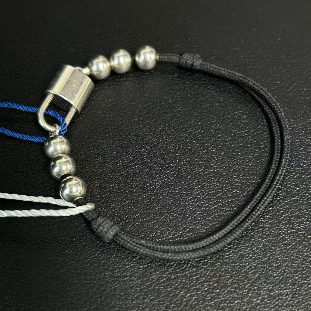 Silver Lockit Beads Bracelet, Sterling Silver and Black Polyester Cord Twins LDJ3751