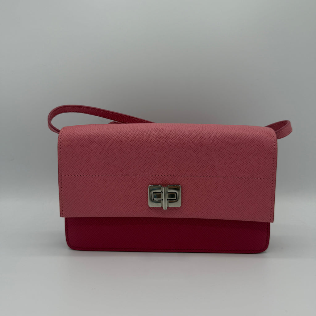 Turn Lock Wallet Crossbody Saffiano Leather Small