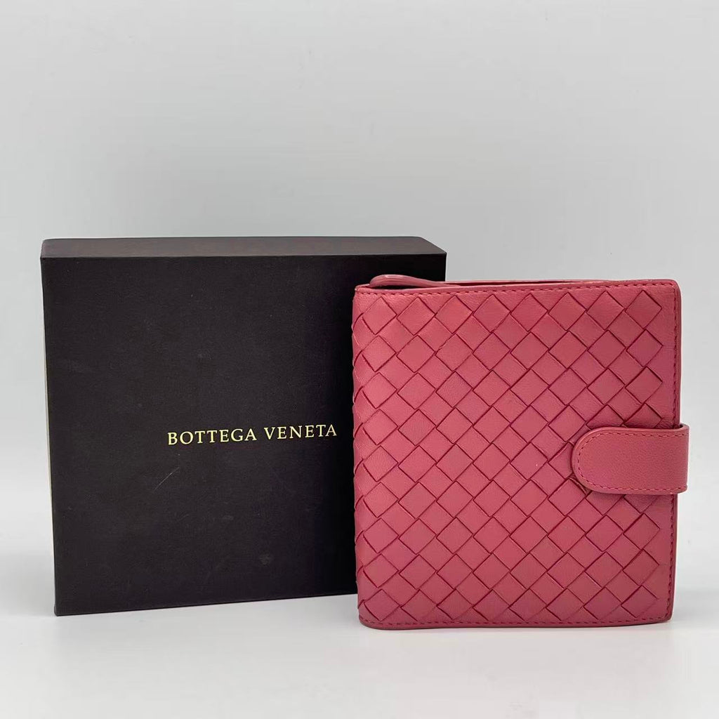 Intrecciato Weave Leather Compact Wallet