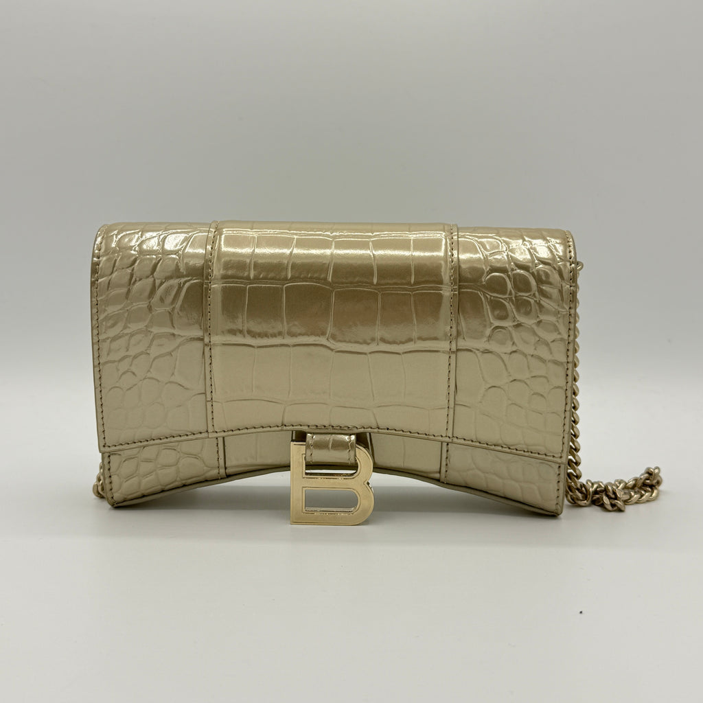 Hourglass Croc Embossed Leather Wallet on a Chain