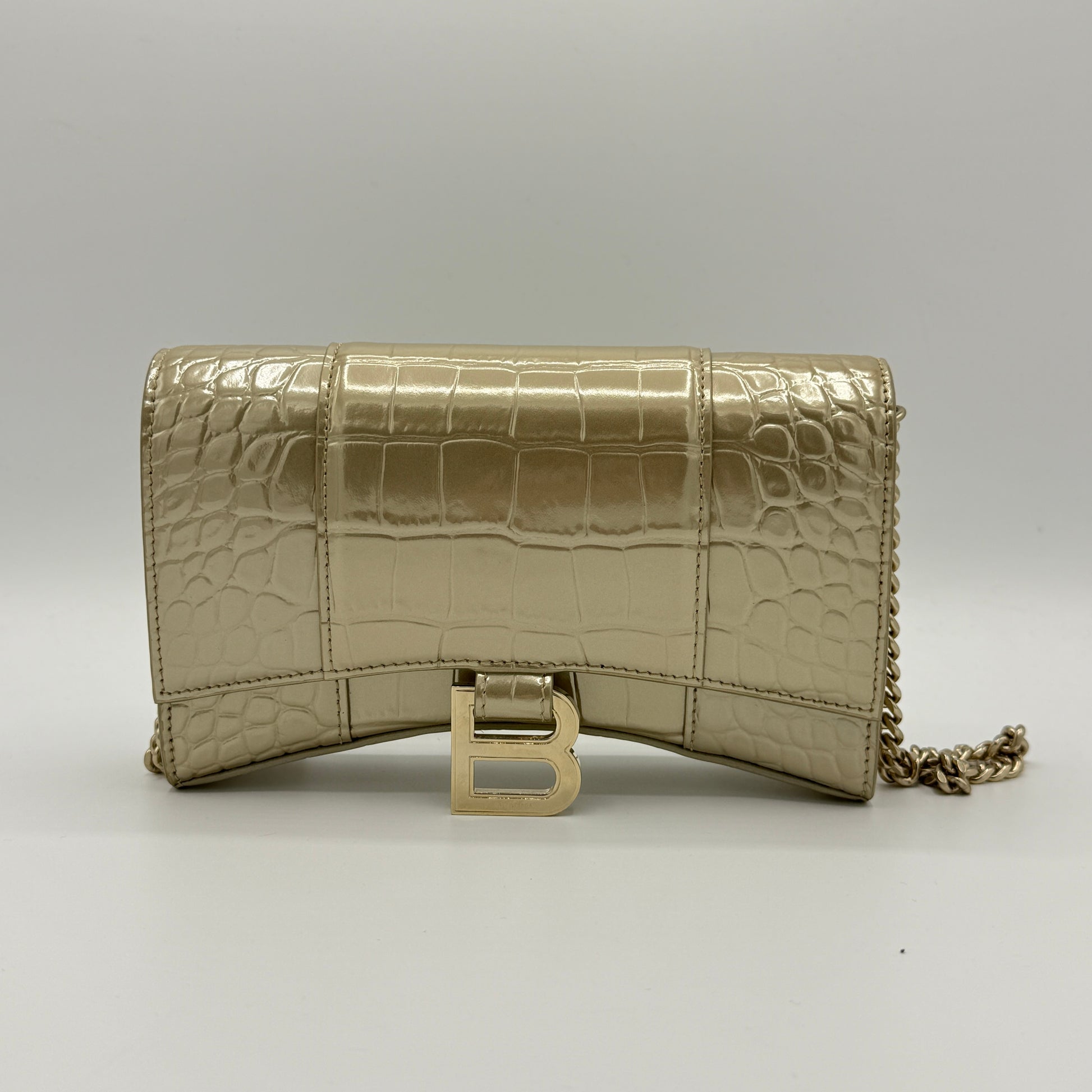 Hourglass Croc Embossed Leather Wallet on a Chain