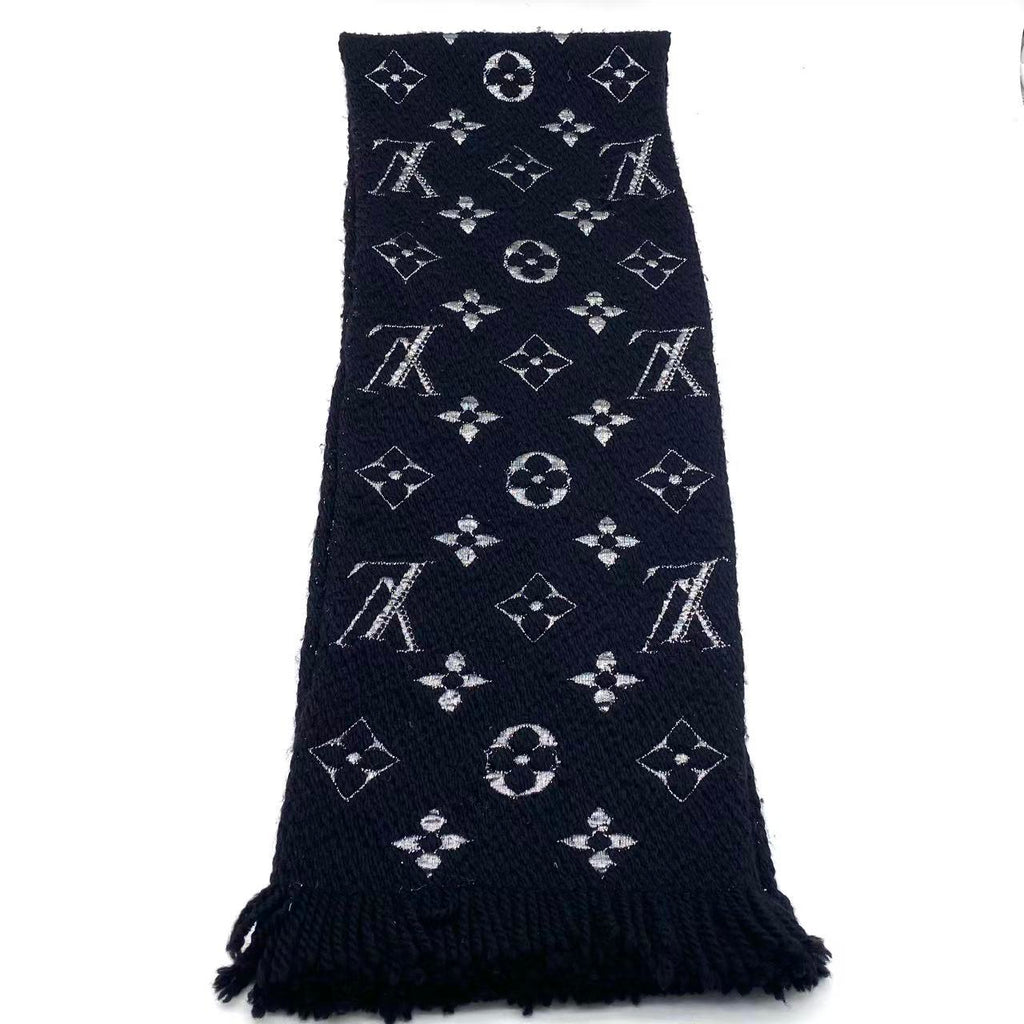 Black/Silver Wool/Silk Logomania Scarf