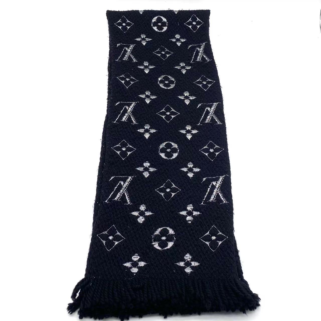 Black/Silver Wool/Silk Logomania Scarf
