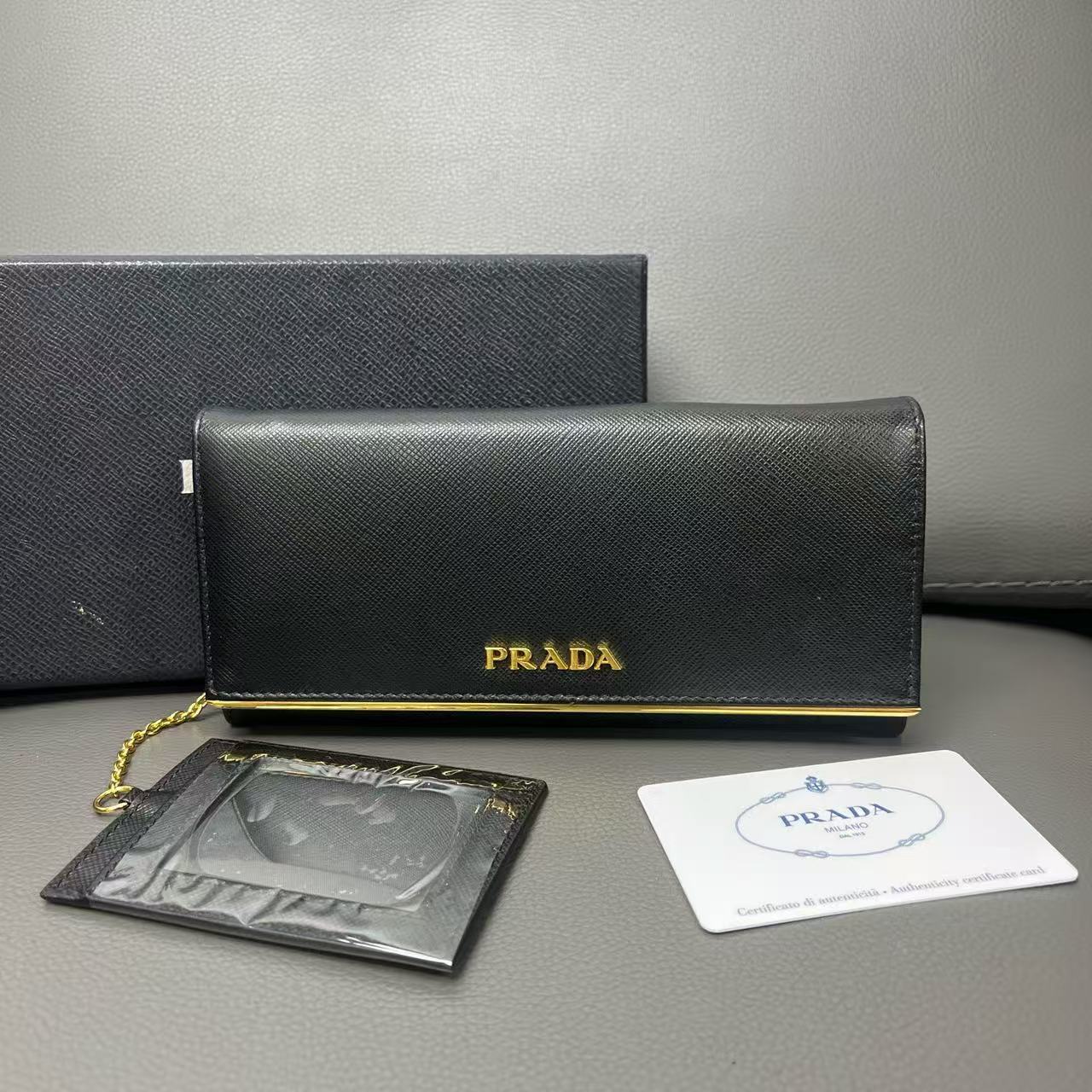 Prada Black Saffiano Continental Wallet Twins LDJ4331