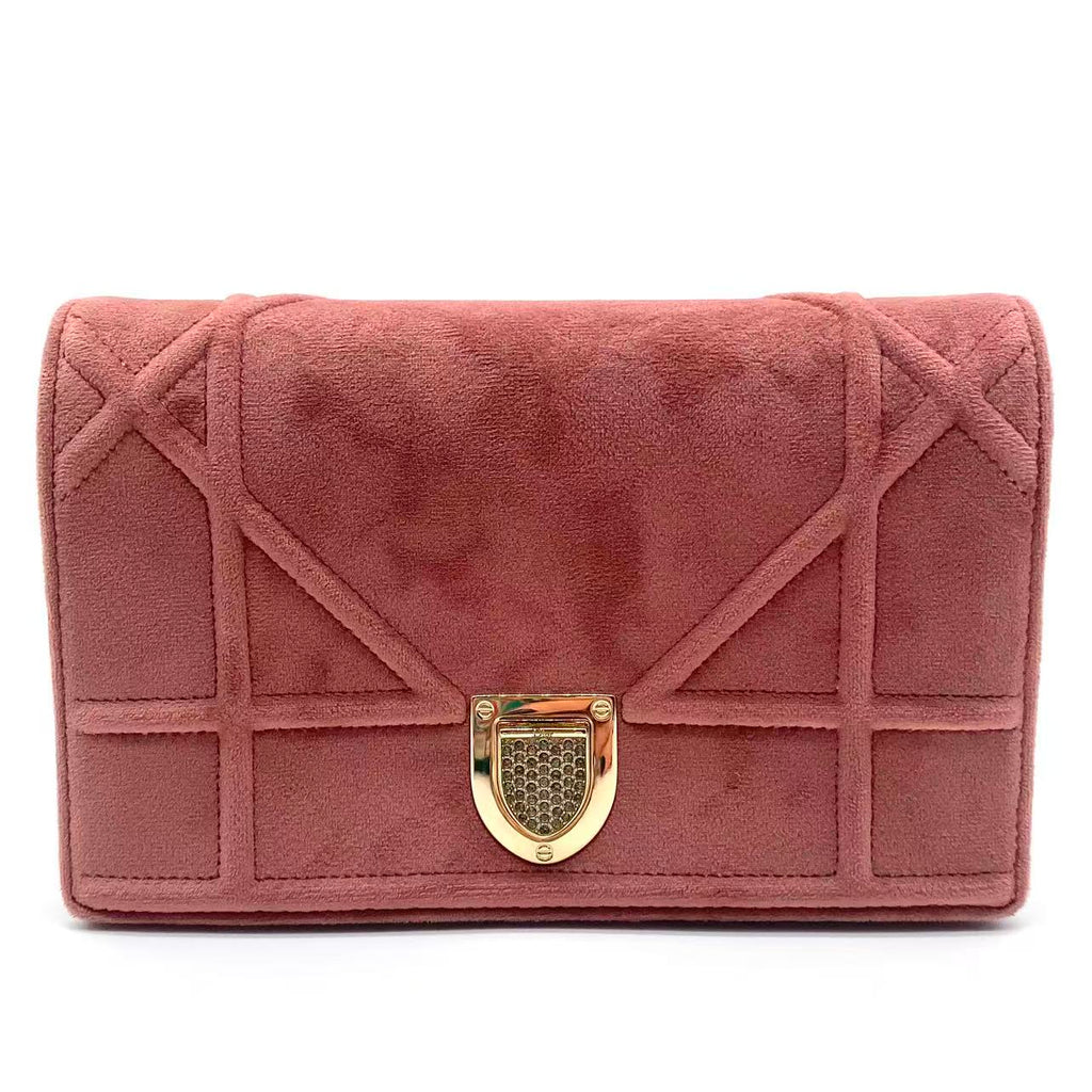Pink velvet Leather Diorama leather crossbody bag