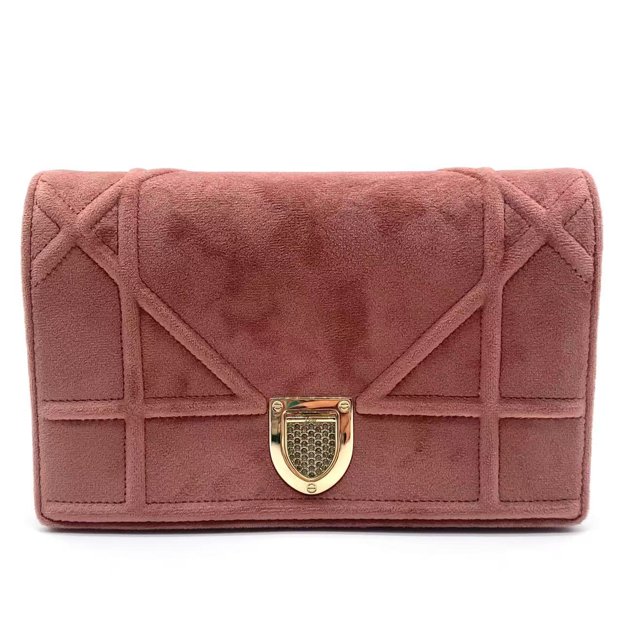 Pink velvet Leather Diorama leather crossbody bag