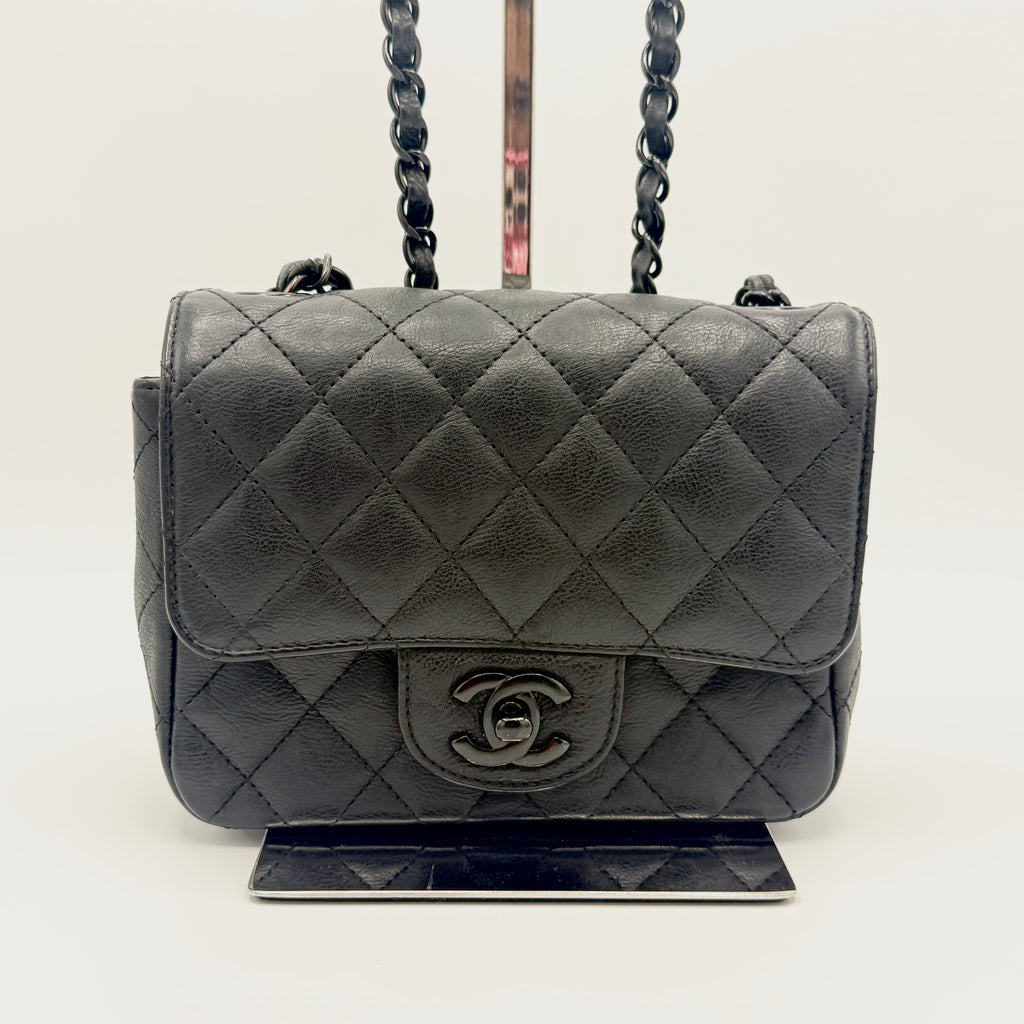 So Black Square Classic Single Flap Bag Quilted Lambskin Mini