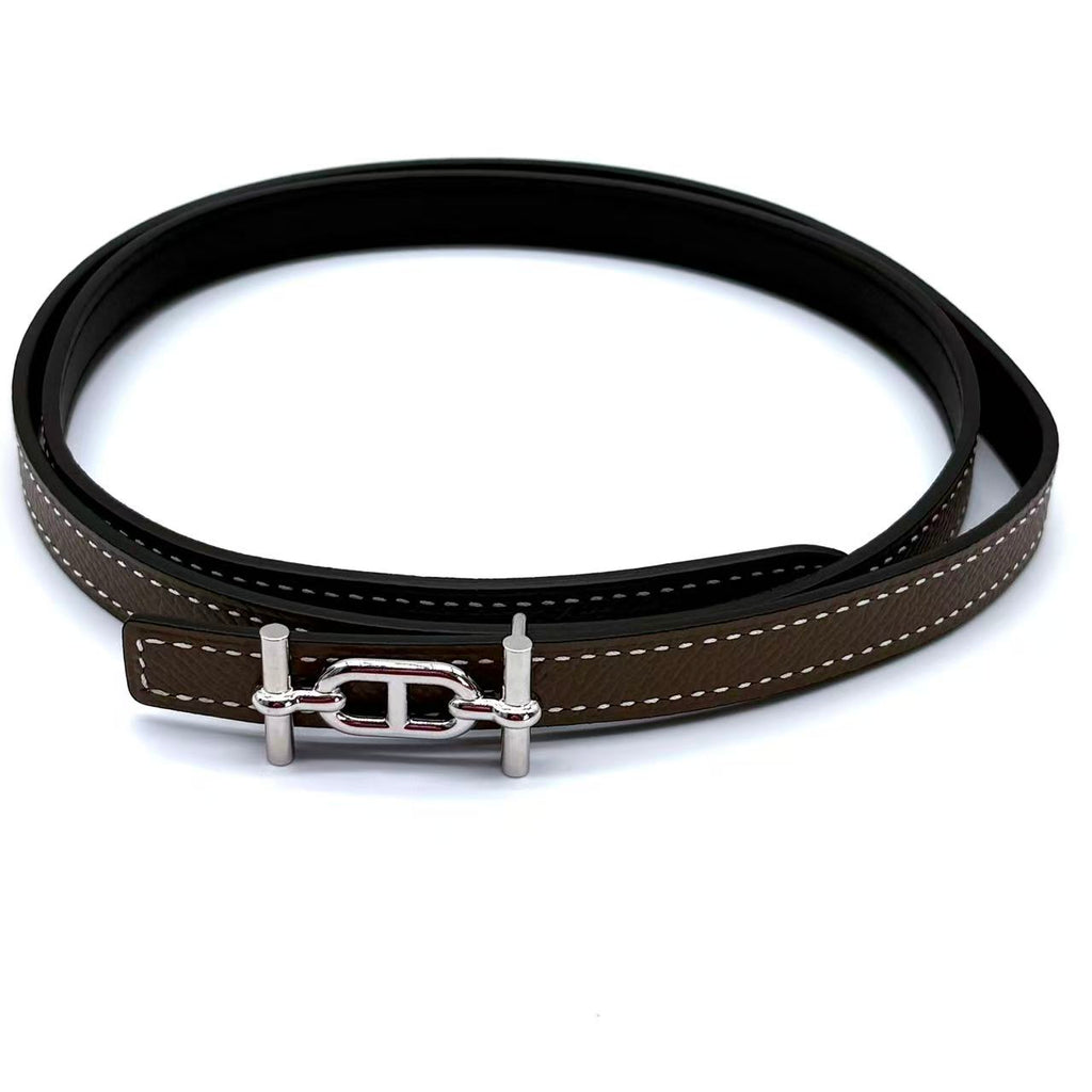 13mm Etoupe Epsom/Black Swift Leather Rose Gold Plated Ancre Belt Size 80