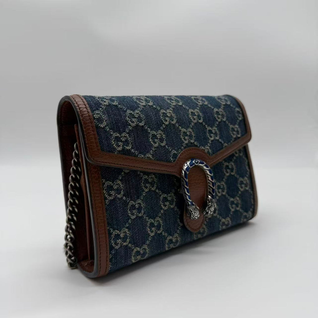 Gucci Dionysus Chain Wallet GG Denim Small Twins LDJ4213