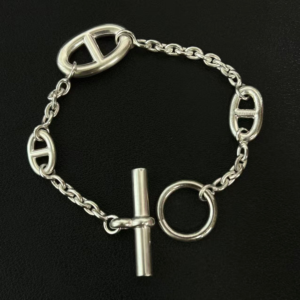 Hermes Chaine d'Ancre Bracelet Sterling Silver Medium twins LDJ4473