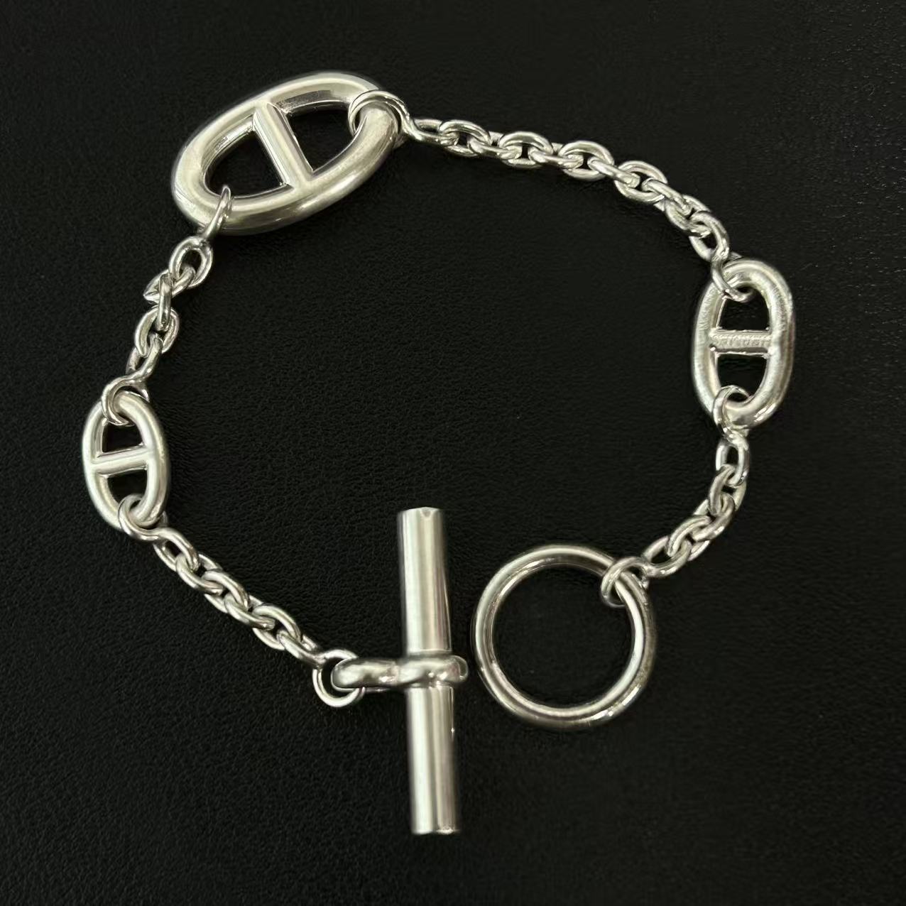 Hermes Chaine d'Ancre Bracelet Sterling Silver Medium twins LDJ4473