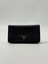 PRADA  Vitello Move Bi-Color Continental Flap Travel Wallet Black Lacca