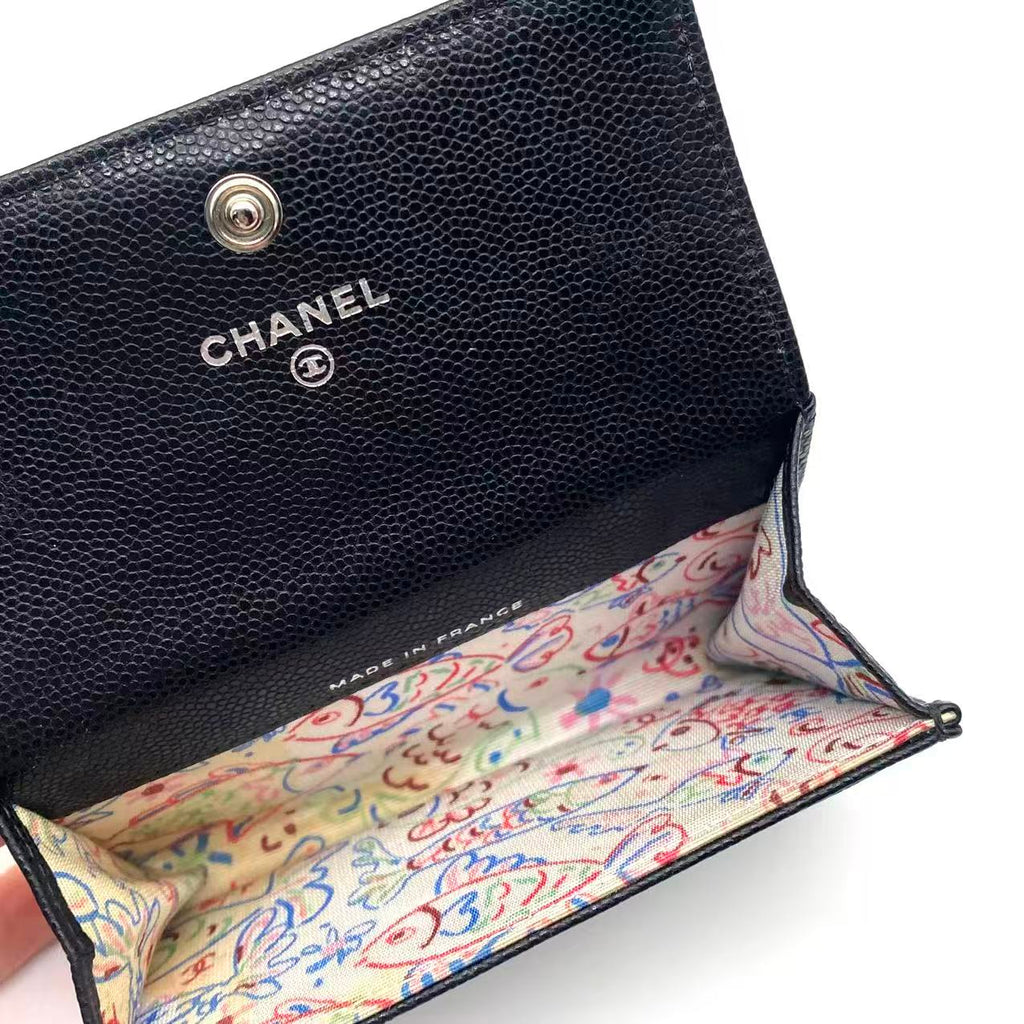 Caviar Quilted CC Flap Card Holder Black