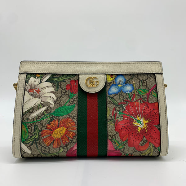 Gucci Ophidia Chain Shoulder Bag Flora GG Coated Canvas