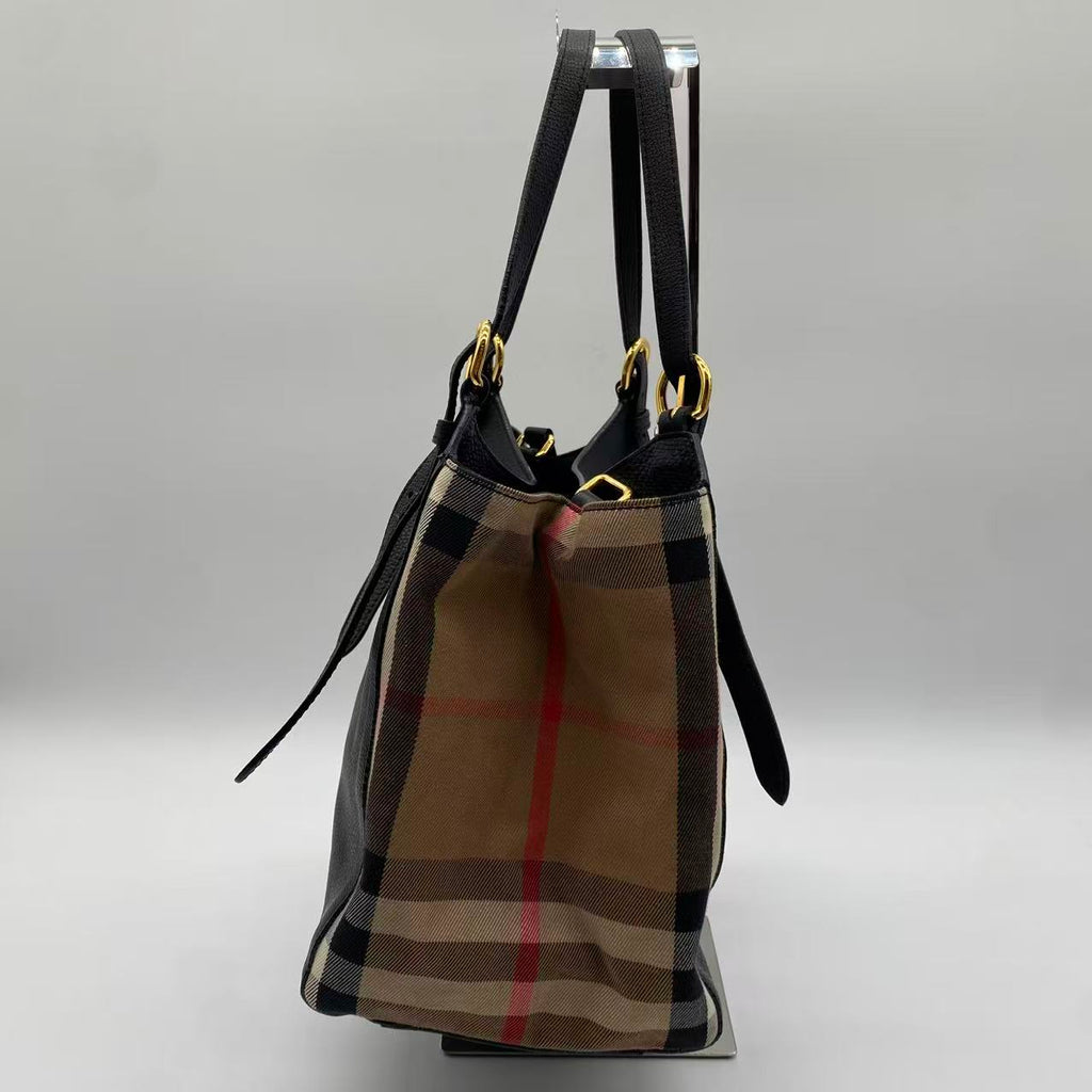 Burberry Grainy Calfskin House Check Small Canterbury Black