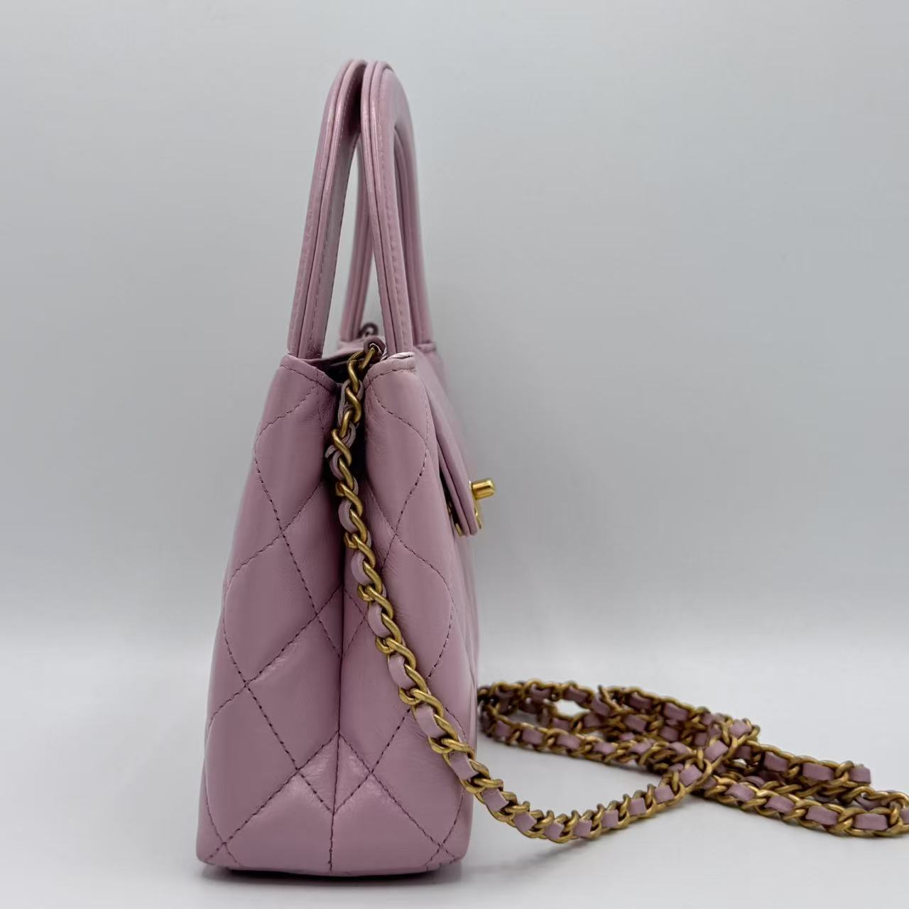 Chanel  Shiny Aged Calfskin Quilted Nano Kelly Shopper Pink