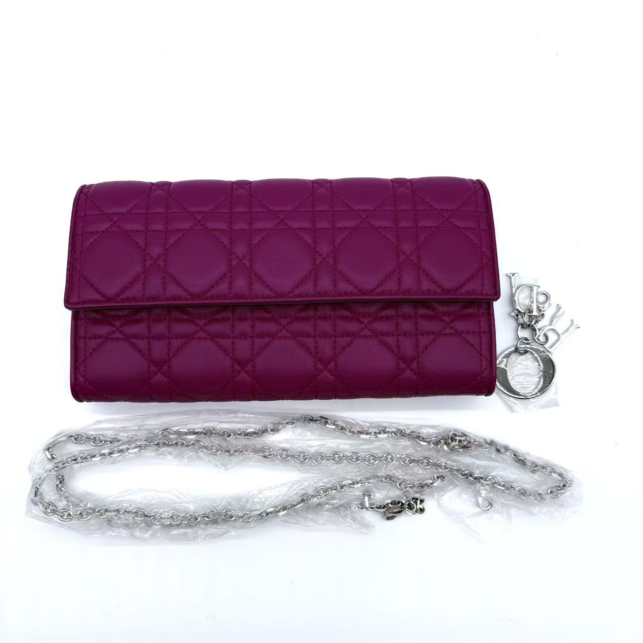 Lady Dior leather wallet on chain pink