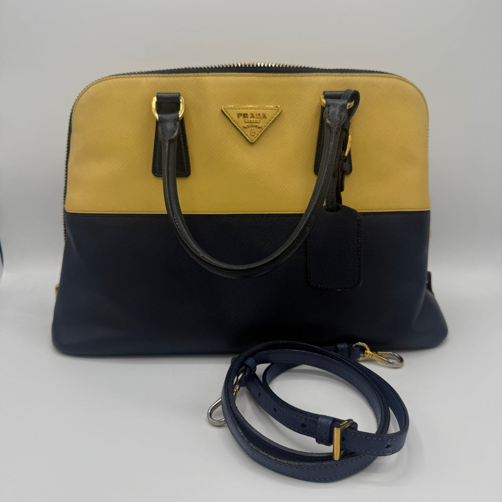 Bicolor Medium Saffiano Lux Promenade Handle Bag