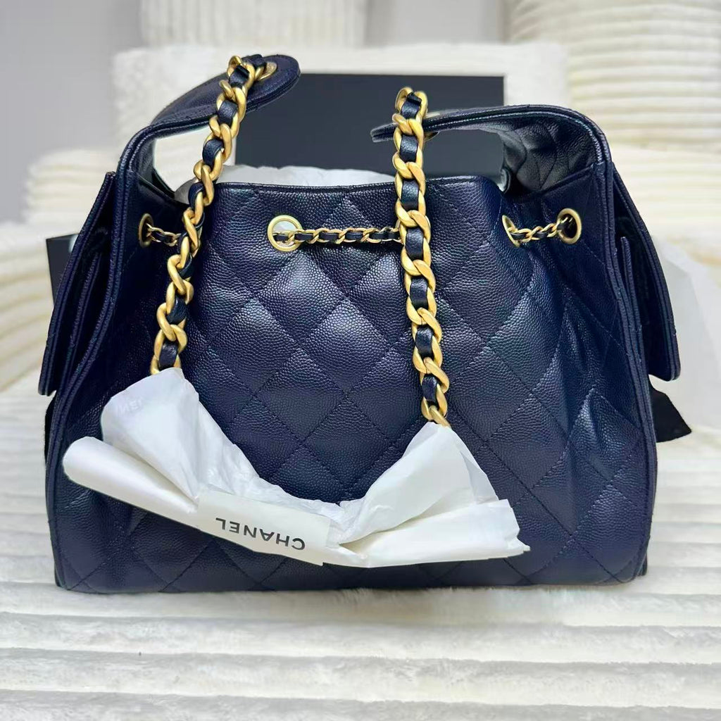 25 Hobo Bag Caviar Navy Blue Small