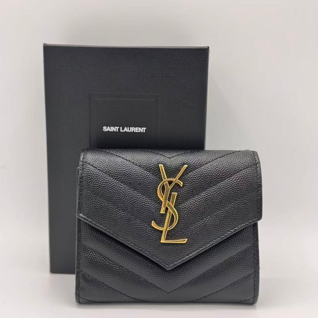 Monogram Trifold Wallet in Grained Leather Gisel