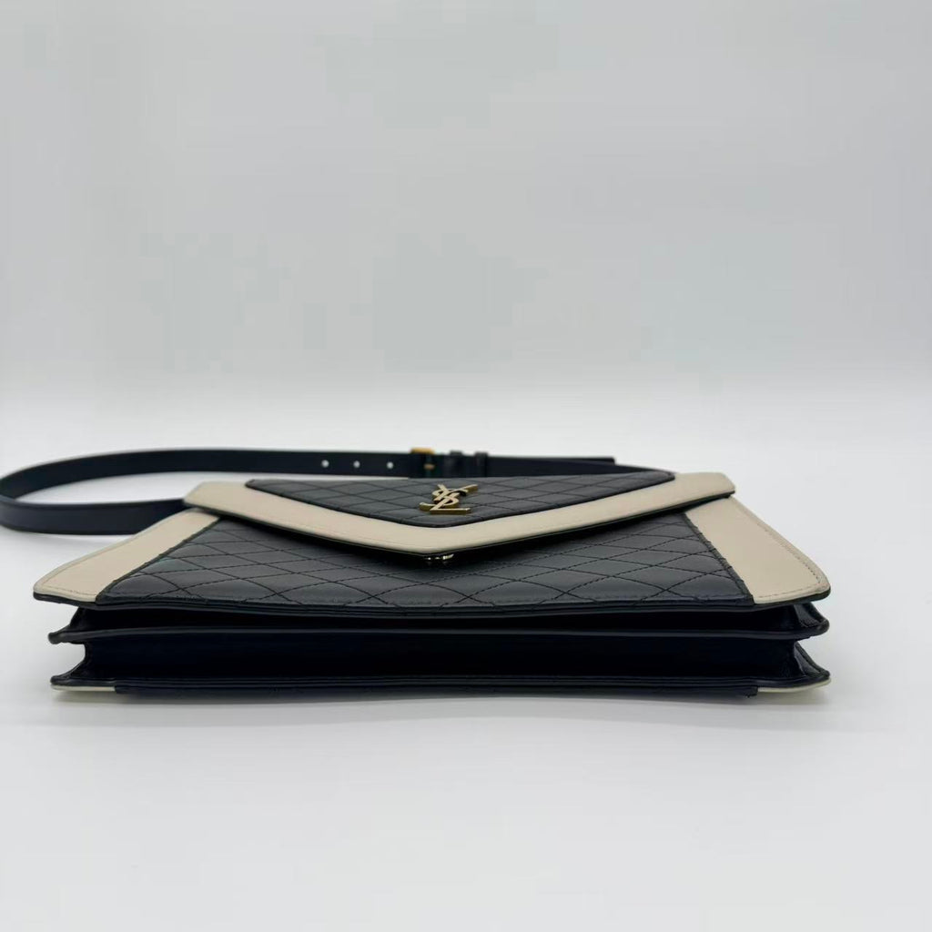 Gaby Satchel in cream and black leather
