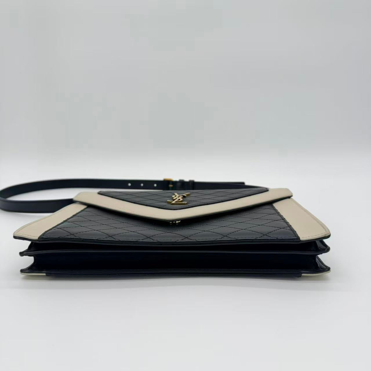 Gaby Satchel in cream and black leather