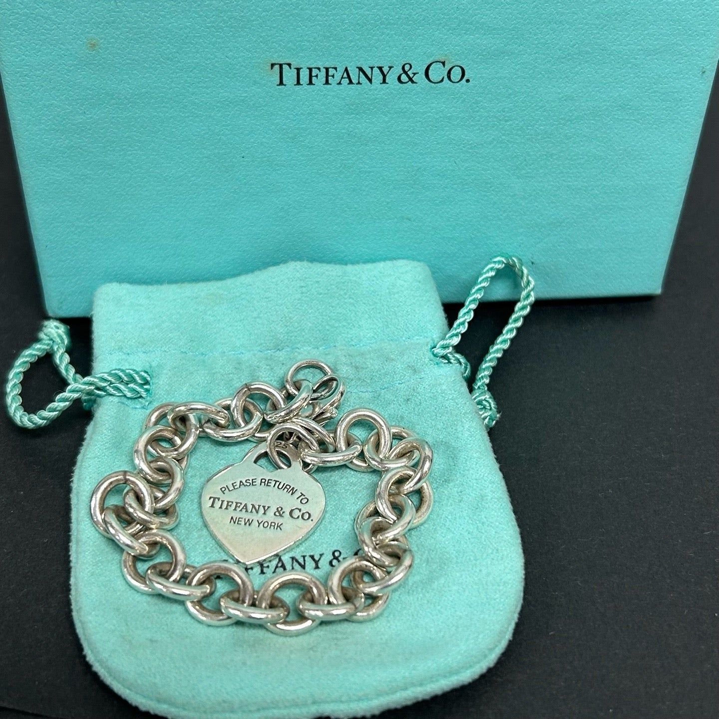 A Vintage Tiffany & Co. Sterling Silver Heart Tag Bracelet Twins LDJ3273