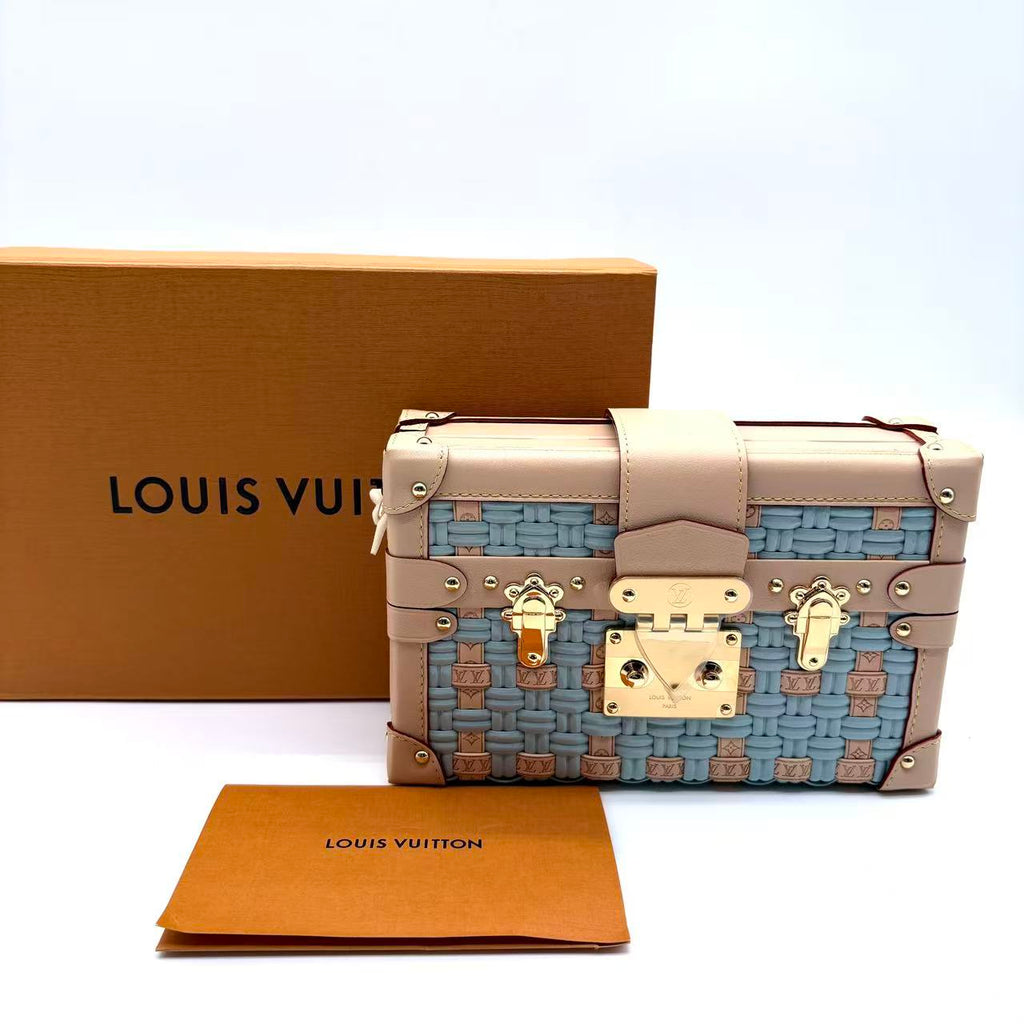 Petite Malle limited edition in blue woven Monogram Jacquard with cream leather