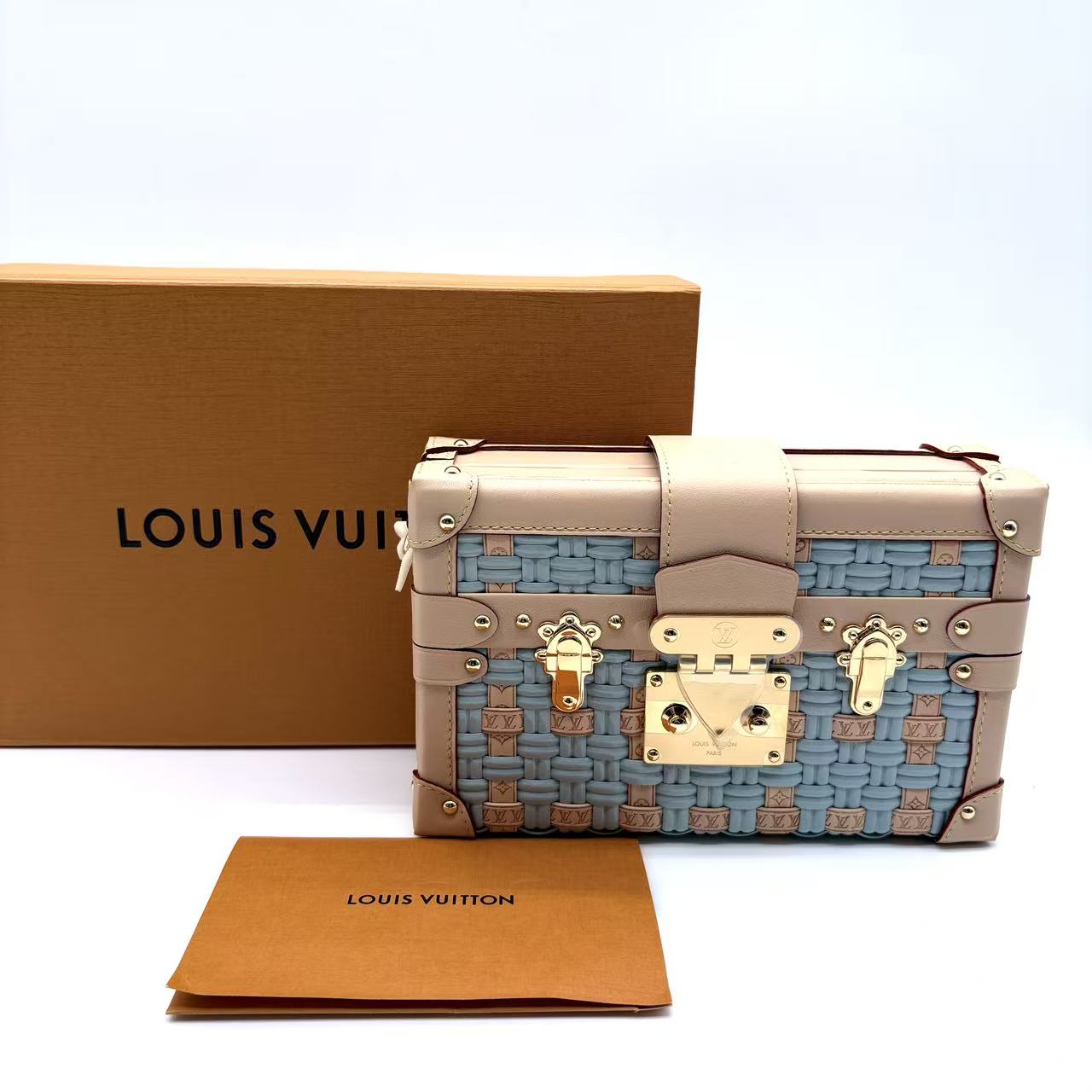 Petite Malle limited edition in blue woven Monogram Jacquard with cream leather
