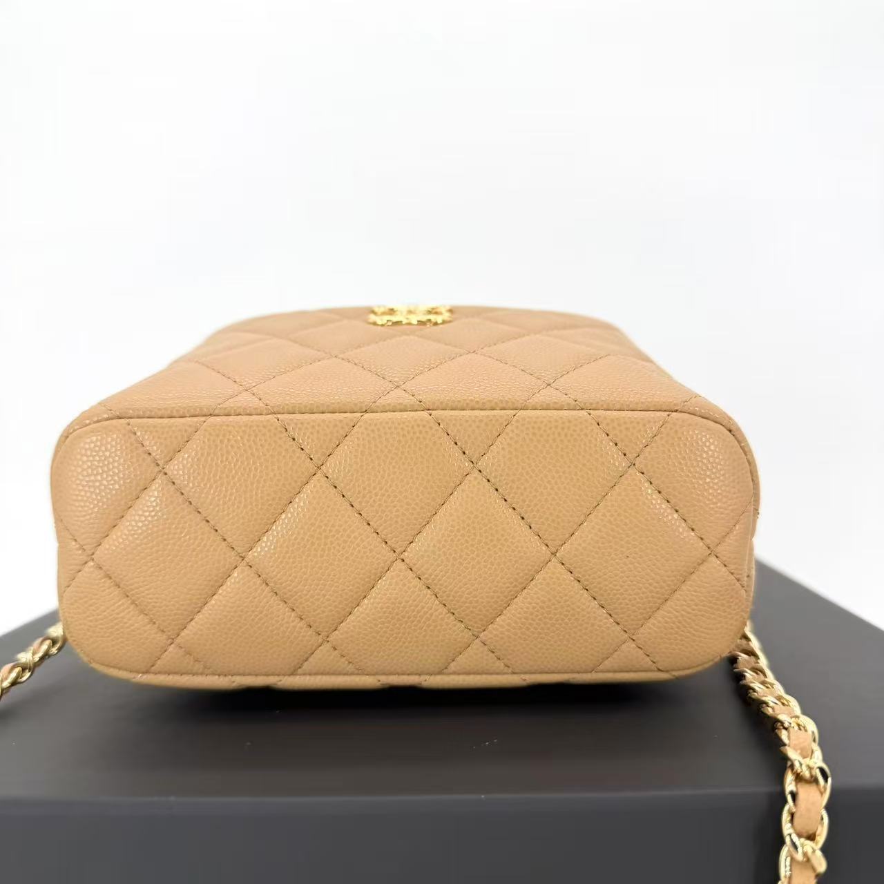 25A Dark Beige Caviar Quilted Métiers D'Art Clutch With Chain with light gold-tone hardware