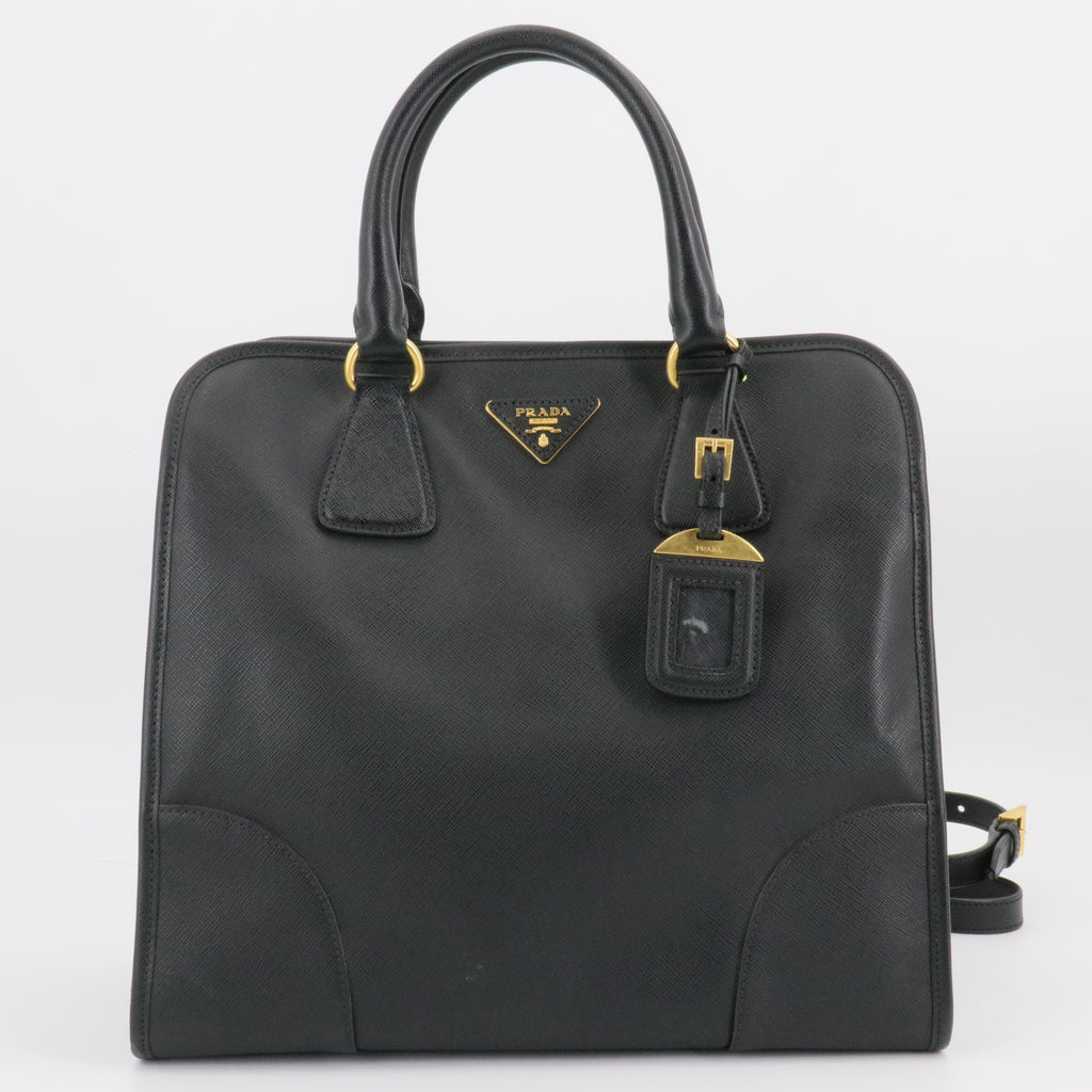 Black Saffiano Lux Leather Tote Bag twins
