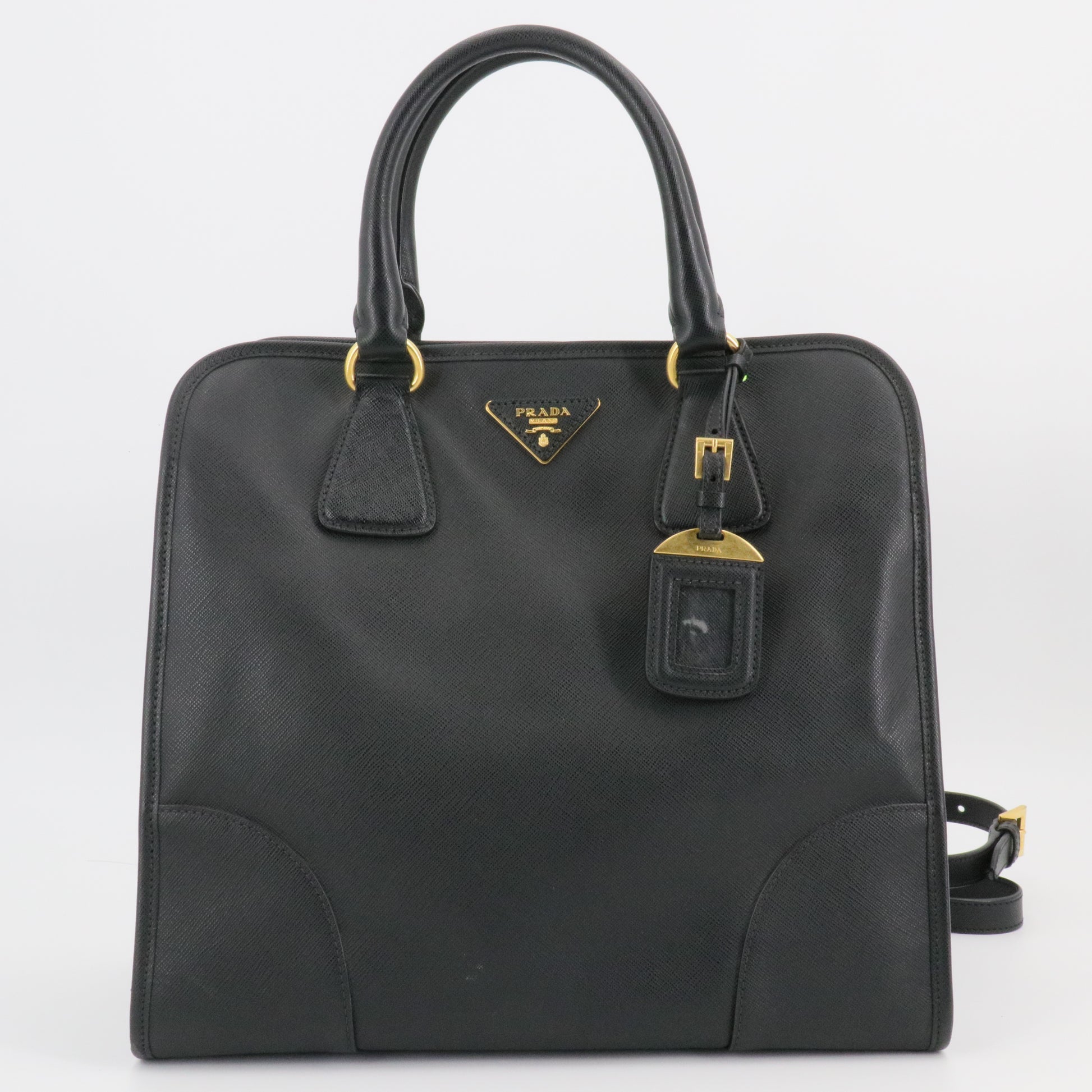 Black Saffiano Lux Leather Tote Bag twins